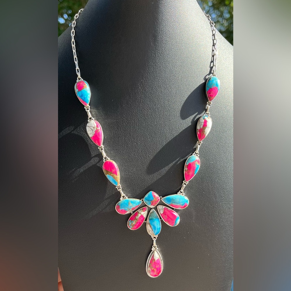 Beautiful Handmade Cotton Candy Sterling Silver Necklace
